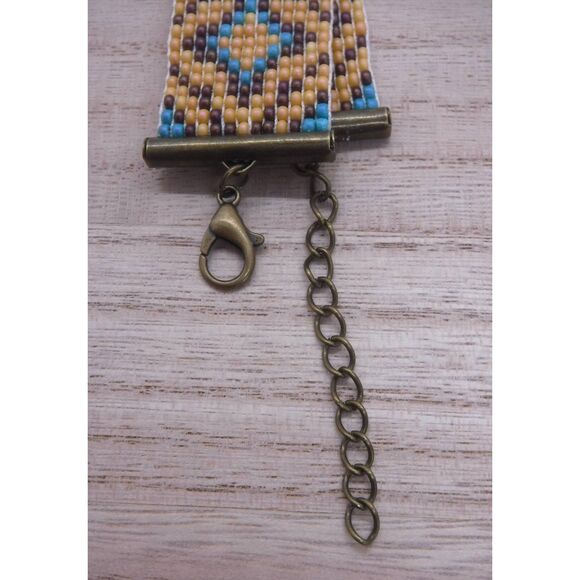 Loom Beaded Bracelet Wheat, Brown & Teal - Picture 4 of 4